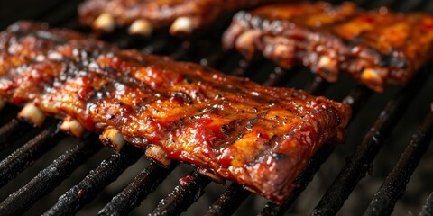 Barbecue spare ribs over an open flame.