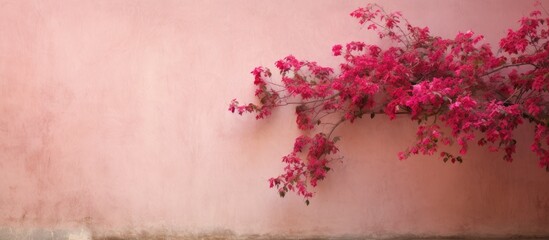 Vibrant Bougainvillea Glabra Blooming on a Pink Wall Under the Sunlight - obrazy, fototapety, plakaty