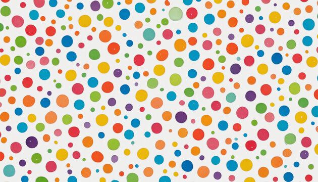 Colorful polka dots in the center of white background
