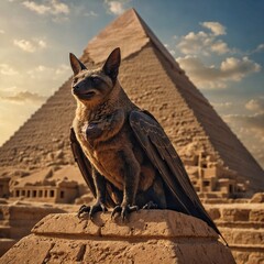 Bat against the backdrop of the Egyptian pyramids