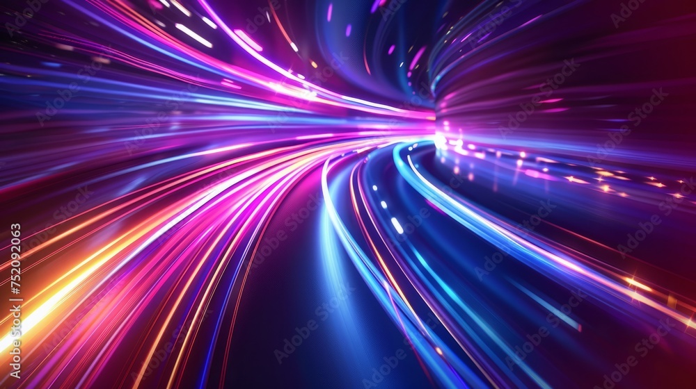 Poster futuristic abstract light trails: dynamic motion background with curved beams - technology concept