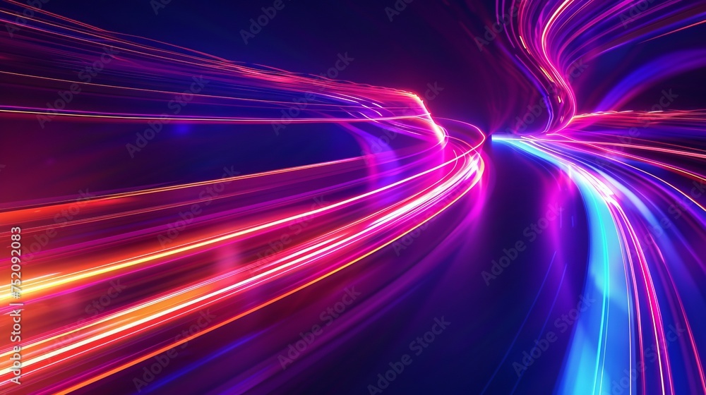 Poster futuristic abstract light trails: dynamic motion background with curved beams - technology concept