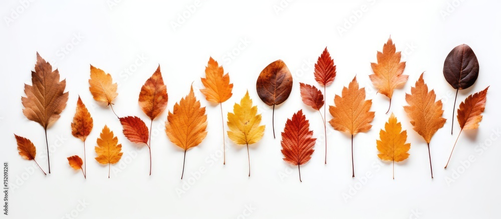 Poster vibrant autumn leaves creating a rich display against a clean white background