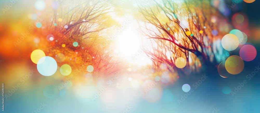 Aufkleber vibrant abstract forest of colorful trees illuminated with bright lights