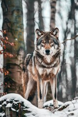 Naklejka premium majestic gray wolf with watchful eyes in the winter