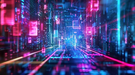 Glowing neon technology background illuminating futuristic digital innovation concept