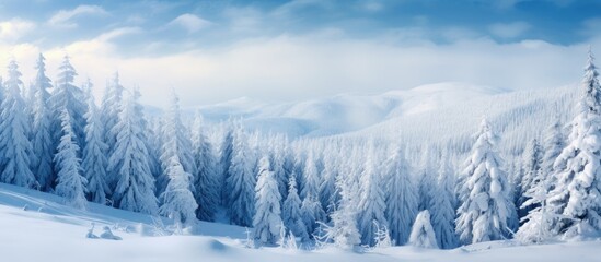 Obraz premium Serene Winter Wonderland: Stunning Snowy Landscape of Mountain Forest Trees