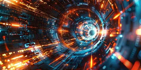 Obraz premium Editorial Photography style with a focus on abstract technology concepts, blending modern and future tech elements