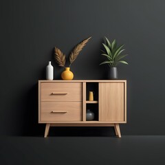 Wooden sideboard isolated on a black background