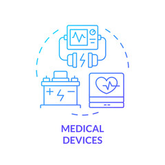Medical devices blue gradient concept icon. Uninterruptible power supply. Lithium ion safety batteries. Round shape line illustration. Abstract idea. Graphic design. Easy to use in brochure, booklet