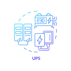 Uninterruptible power supply blue gradient concept icon. Lithium ion batteries. Energy storage system. Round shape line illustration. Abstract idea. Graphic design. Easy to use in brochure, booklet