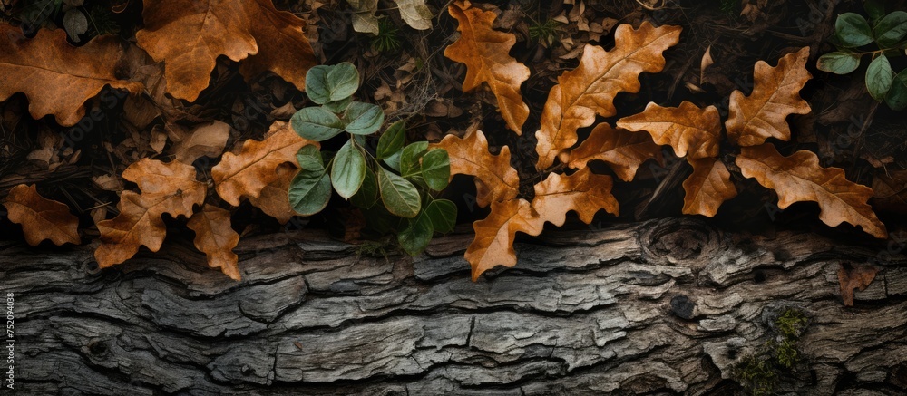 Aufkleber autumn symphony: array of colorful leaves adorn tree trunk with nature's rich palette