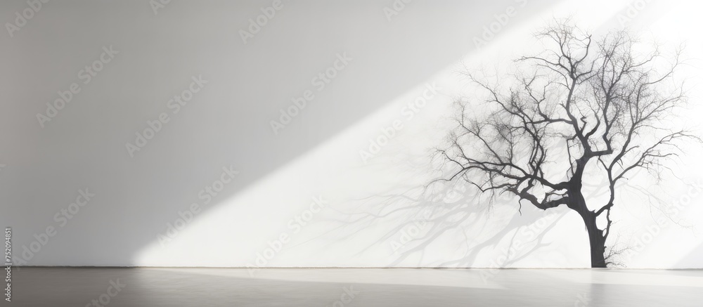 Poster Luminous Tree Casting Intriguing Shadows in a Minimalistic White Room Setting