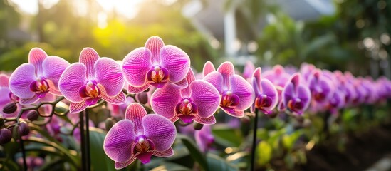 Vibrant Farland Orchids Blooming in Lush Tropical Garden - Exotic Streaked Flowers