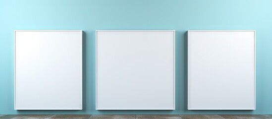 Minimalist Mockup with Three Blank White Posters Hanging on a Blue Wall