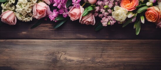 Colorful Spring Bouquet Adorning a Rustic Wooden Table - Celebrate with Fresh Blooms