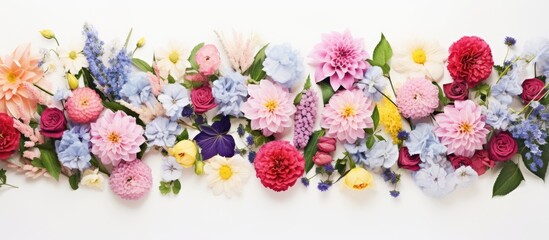 Vibrant Floral Diversity: Colorful Flowers Arranged in a Delightful Row Display