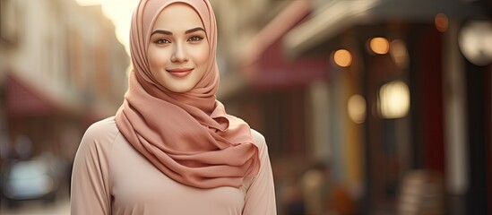 Stylish Asian Woman Embracing Modern Hijab Fashion in Urban Setting