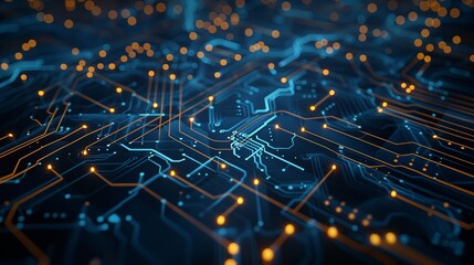 Futuristic printed circuit board server: digital wallpaper background, technology concept - 3d render