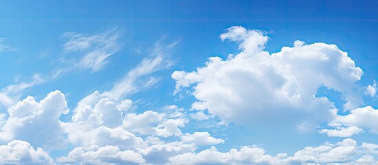 Majestic Cumulus Cloud Floating Serenely in Clear Blue Sky Background - obrazy, fototapety, plakaty