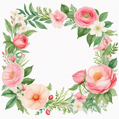 Botanical Garland Frame with Watercolor Flowers