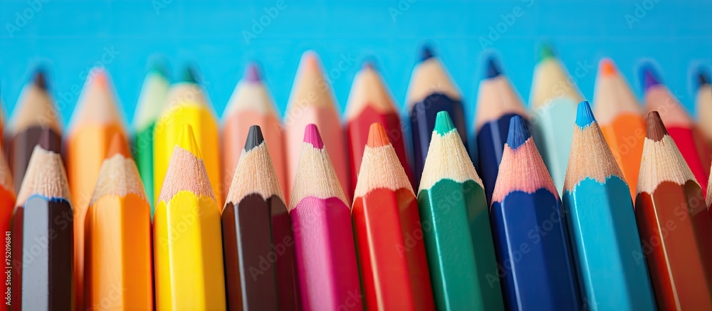 Poster vibrant colored pencils in a studio setting ready for creative art projects