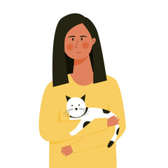 Girl holding cat illustration character. Women love cats illustration vector art.