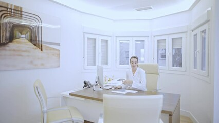 subjective view of patient entering a doctor's office and talking to the doctor