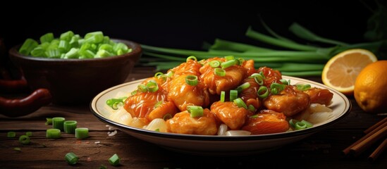 Delicious Asian Stir-Fry Dish with Fresh Green Vegetables and Orange Chicken