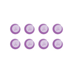 Set of 8 colorful vitamin icons -group B vitamins - B1, B2, B3, B5, B6, B7, B9, B12 - simple icon illustration, graphic element for products, supplements, web design and more.