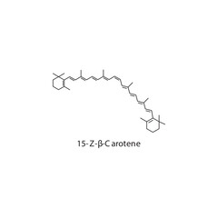 15-Z-β-Carotene skeletal structure diagram.Caratenoid compound molecule scientific illustration on white background.
