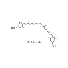 15-Z-Lutein skeletal structure diagram.Caratenoid compound molecule scientific illustration on white background.