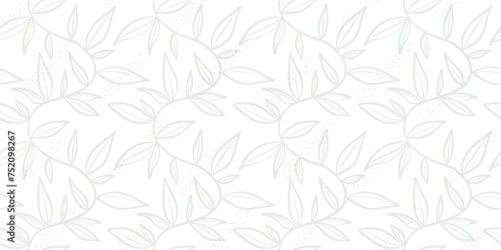 Poster white leaf backgorund, elegant climbing vines vector repeat pattern, seamless wallpaper design with 