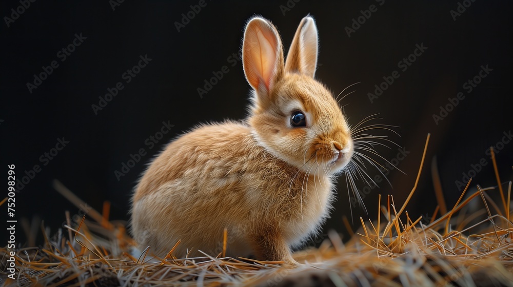 Wall mural Mountain Cottontail sitting in dry grass with whiskers twitching - Wall murals