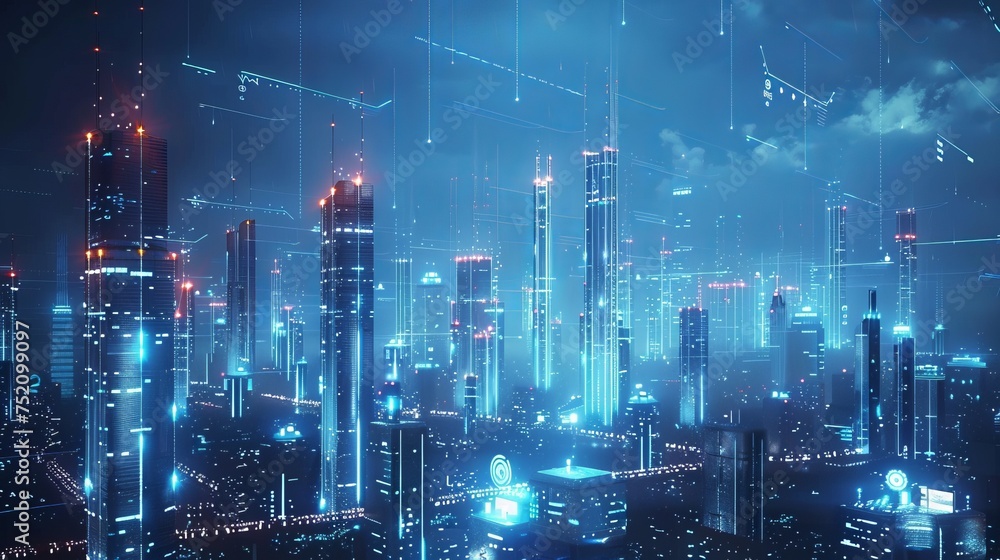 Poster futuristic smart city metaverse: abstract high-speed light effect with ai robot engineer technology 