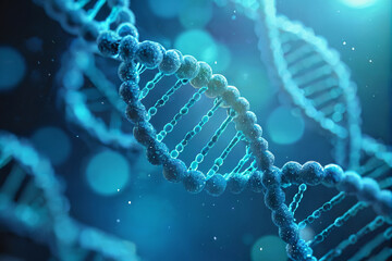 blue dna gene molecule structure closeup on bokeh background