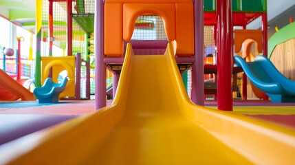 Modern indoor children s playground Colorfull indoor slide kindergarten area. with copy space image. Place for adding text or design
