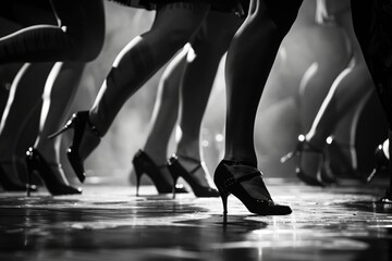 A group of tap dancers creating a rhythmic symphony with their fast-paced footwork and intricate...