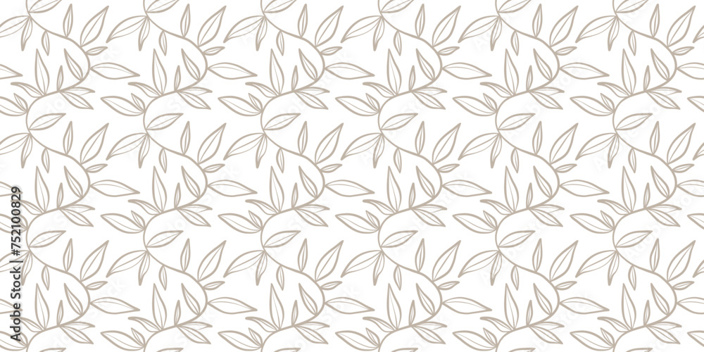 Poster climbing leaf pattern, seamless repeat vector background, white wallpaper design