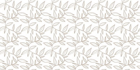 Climbing leaf pattern, seamless repeat vector background, white wallpaper design