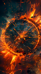 A stopped clock marking the time of the cataclysm, the hands moving as you touch the screen, mobile phone wallpaper