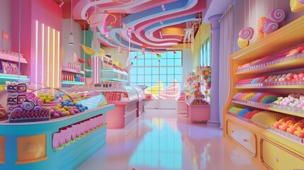 Multicolored candy shop interior