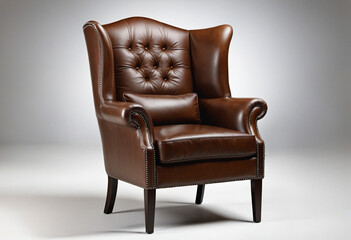 a brown leather wingback chair studded isolated on a transparent background