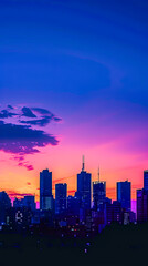 Fototapeta premium The silhouette of a city skyline against a twilight sky, mobile phone wallpaper