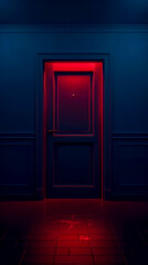 A closed door in the darkness, symbolizing the unknown and terrifying aspects of nightmares. mobile phone wallpaper,