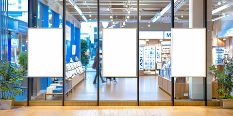 White blank billboard on bookstore, for advertising, mockup presentations, announcements, promotions, and digital marketing.blank sign poster in bookstore shop banner