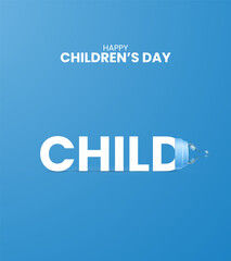 Happy Children's day, childrens day creative, Child typography, Baby milk bottle shape child Typography, vector. 3d
