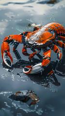 A cyborg crab scuttling across the screen, its movement mimicking your scrolling, mobile phone wallpaper