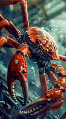 A cyborg crab scuttling across the screen, its movement mimicking your scrolling, mobile phone wallpaper - obrazy, fototapety, plakaty