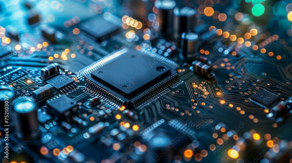 Poster abstract computer motherboard: dynamic tech background for science & processes
